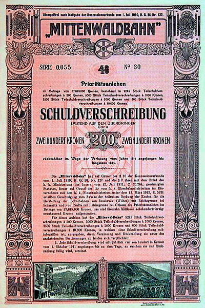 Mittenwaldbahn Aktie von 1912