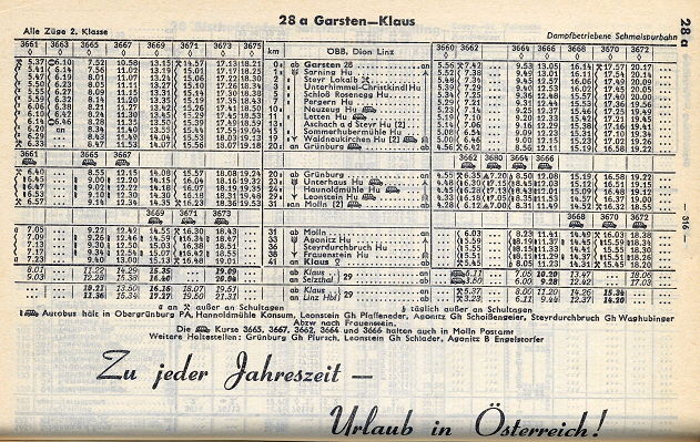 ÖBB Kursbuch Sommer 1974 Steyrtalbahn Tabelle 28a